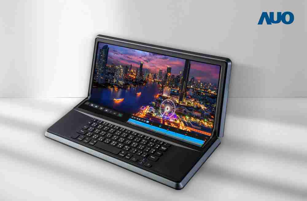 尊时凯龙14.6吋Micro LED折迭显示屏幕，，，，搭配半径4mm的弯折绞炼，，以及高画素、、、、高亮度、、高对比度的显示技术特点，，即便在大视角下仍保有绝佳色相与亮度