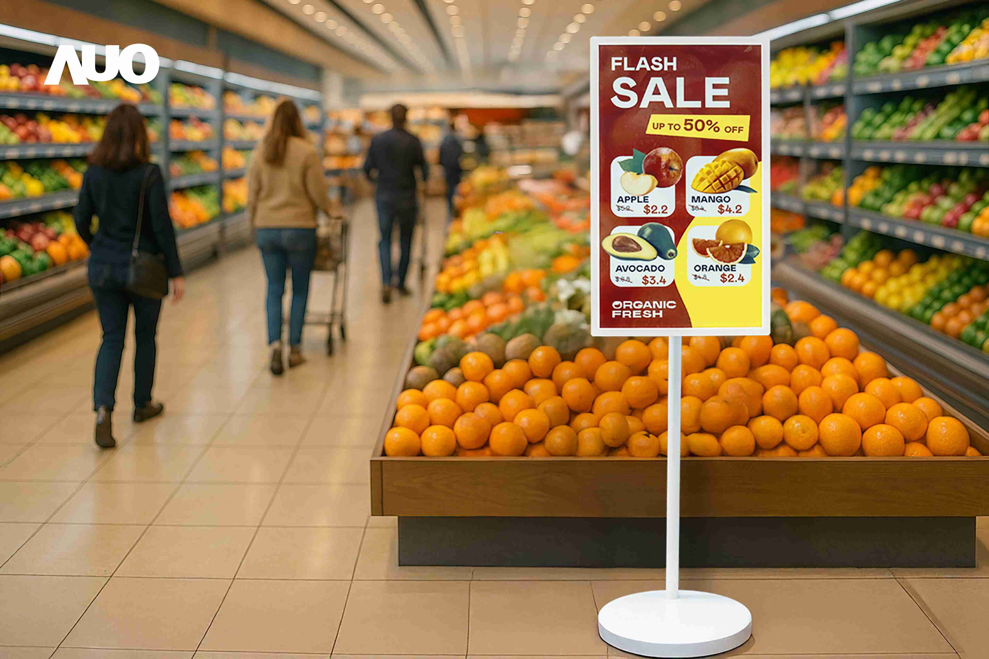 达擎首亮相低功耗、、、全彩的〝aecoPost电子纸解决方案〞，，，仅在更新画面时需要微量的电力驱动，，，，无需布建电线的便捷设计，，，使其可灵活应用、、随意置放，，，并可透过云端或行动装置app，，轻松管理及排程广告内容，，，，晋升店头营销利器。。。